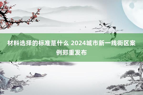 材料选择的标准是什么 2024城市新一线街区案例郑重发布