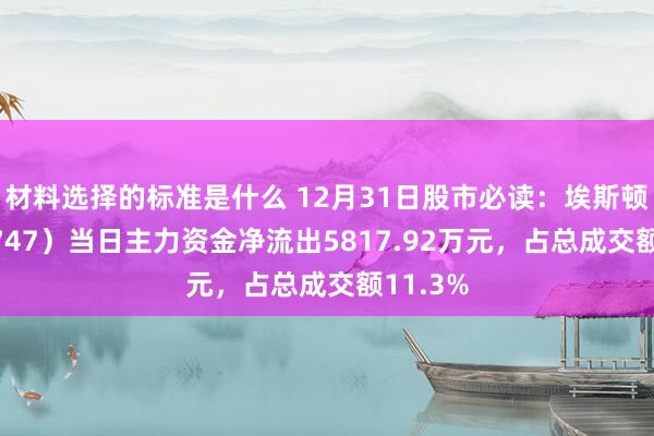 材料选择的标准是什么 12月31日股市必读：埃斯顿（002747）当日主力资金净流出5817.92万元，占总成交额11.3%