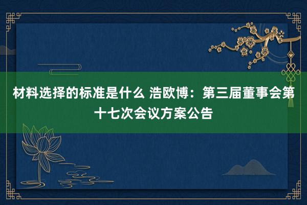 材料选择的标准是什么 浩欧博：第三届董事会第十七次会议方案公告