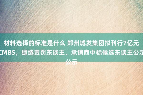 材料选择的标准是什么 郑州城发集团拟刊行7亿元CMBS，缱绻责罚东谈主、承销商中标候选东谈主公示