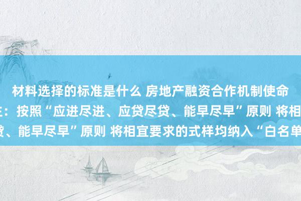 材料选择的标准是什么 房地产融资合作机制使命专班相关适当东说念主：按照“应进尽进、应贷尽贷、能早尽早”原则 将相宜要求的式样均纳入“白名单”